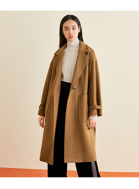 鸟2020秋冬流行大衣呢子中长款宽松成熟赫本风毛呢外套A1AA74401
