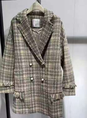 2022秋冬款时尚粗花呢小香风格子大衣外套女A1AA94246B7有配套裙