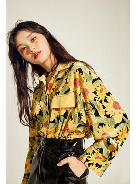 2020冬长袖丝绒AWCA94610向日葵衬衫女轻熟衬衣港味AWCA94610C3