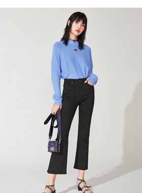 2020秋显瘦紧身黑色A2HA8320纯色休闲九分微喇牛仔裤A2HA832089