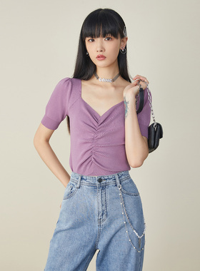 2022年夏季女士A5EEA3A01休闲纯色复古气质针织衫上衣A5EEA3A0166