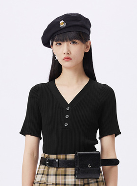 2021四季款 百搭A1EEA2A02基础V领设计感线套衫A1EEA2A0289