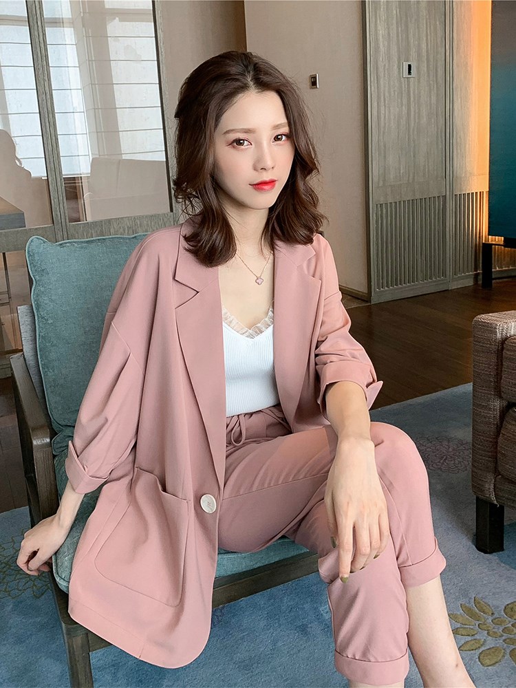 适合胯大腿粗的套装胖妹妹大码夏秋洋气mm显瘦爱西装长裤两件套86.00元包邮