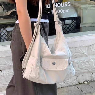 机车辣妹双肩包简约复古软皮托特包大容量多种背法功能可调节单肩