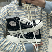 女复古港味鞋 学生百搭厚底增高鞋 子女2025潮鞋 韩版 新款 高帮帆布鞋