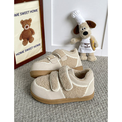 厚底加绒毛毛鞋女2025冬季新款魔术贴保暖棉鞋百搭休闲复古面包鞋