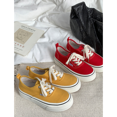 厚底红色帆布鞋女款2025新款春秋一脚蹬小白鞋百搭软底不累脚板鞋