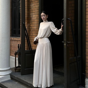 法式宴会生日订婚成人礼伴娘服长袖连衣裙轻小晚礼服裙长裙