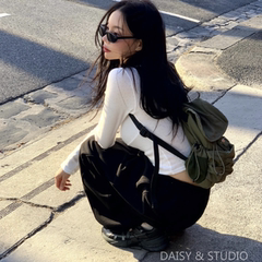 Mocobling韩国2025春季新款抽绳网兜时尚百搭休闲双肩背包学生包