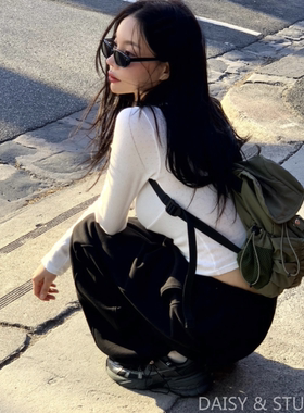 Mocobling韩国2025春季新款抽绳网兜时尚百搭休闲双肩背包学生包