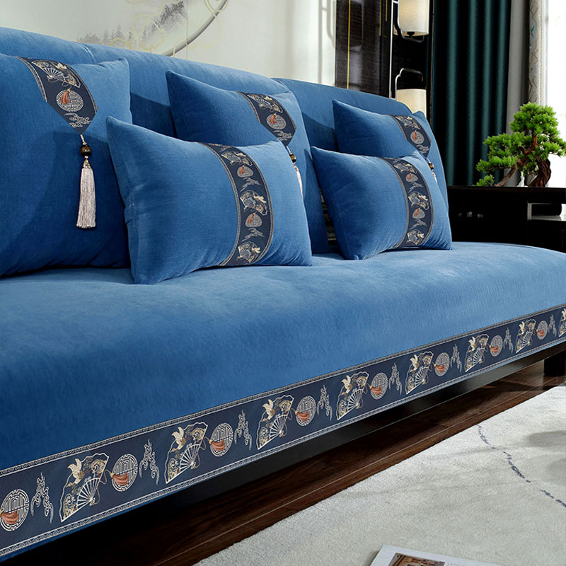 中式雪尼尔沙发垫四季加厚防滑垫