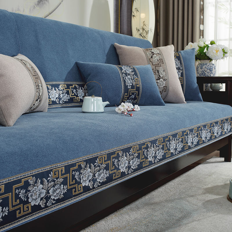 新中式雪尼尔麻质感坐垫防抓防滑