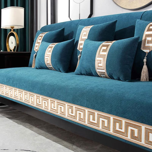 新中式雪尼尔沙发垫四季防滑防抓