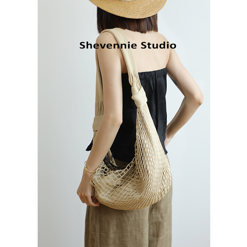 Shevennie小众设计度假时髦编织网兜复古牛角包单肩斜挎包托特包