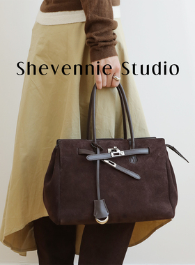Shevennie2025秋冬撞色高级感磨砂牛皮通勤大容量托特包铂金包