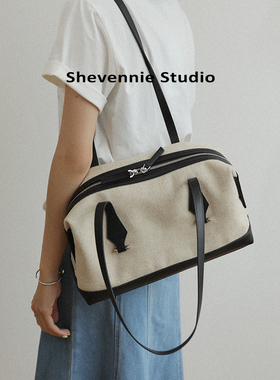 Shevennie复古手提单肩牛皮大容量腋下包枕头包2025秋冬新款女包