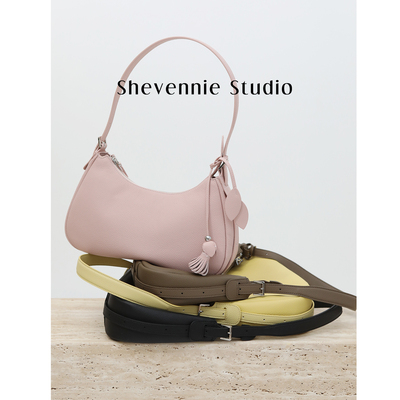 雪芸妮头层牛皮月牙腋下包