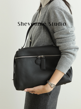 Shevennie2026 大容量通勤头层牛皮大号单肩斜垮托特包方形hobo包