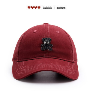 日系贴布卡通小熊鸭舌帽子女款2025新款春夏季百搭遮阳防晒鸭舌帽