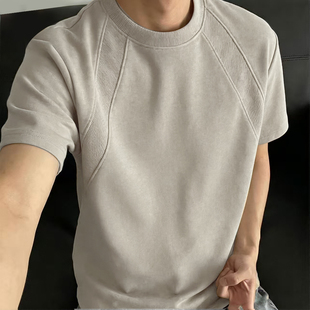 2026夏季重磅空气层解构拼接短袖T恤夏季短款boxy美式版型上衣男