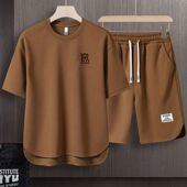 夏天薄款 男士 短袖 高档套装 短裤 运动休闲两件套成熟帅气潮男一整套