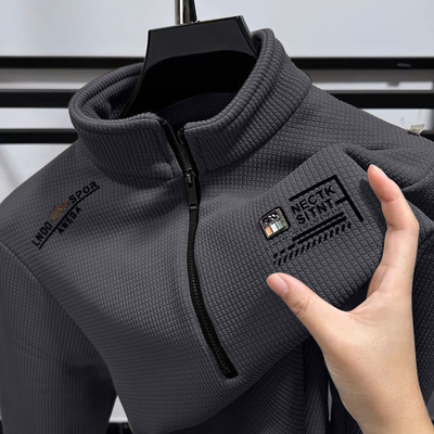 半拉链卫衣保暖加厚秋冬季印花加绒休闲风新款华夫格时尚男士立领