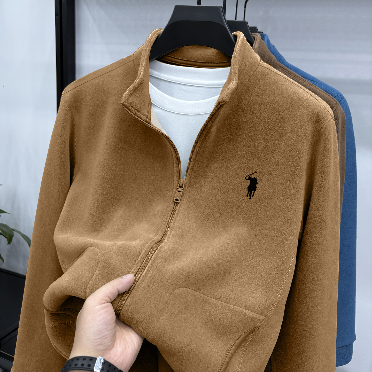 奥粒绒重磅拉链半高领冬款颗粒长袖加绒加厚卫衣立领保暖休闲男装