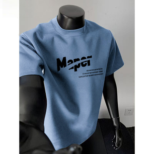 重磅麂皮绒t恤男夏季复古短袖潮牌潮流oversize大码休闲百搭上衣