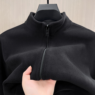 羊羔绒拉链半高领卫衣男冬加绒加厚套头上衣服立领休闲潮摇粒抓绒