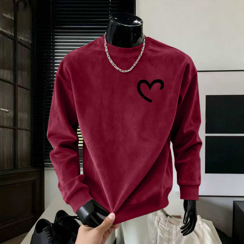 美式潮牌圆领卫衣男士秋冬款高级感印花宽松大码上衣麂皮绒T恤衫