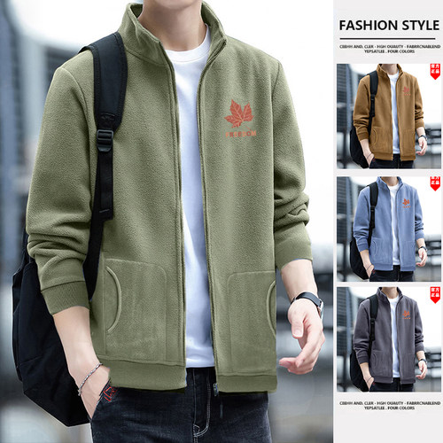 男士外套秋冬款纯色双面摇粒绒拉链开衫卫衣加绒加厚外穿立领上衣