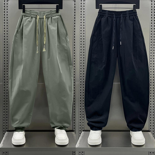 2025夏季薄款新款男士简约纯色设计感休闲裤百搭高级感束脚阔腿裤