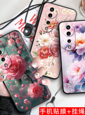 luckrider适用于华为荣耀70pro+手机壳容易70Pr0+软胶七十POR+花卉huawei外壳HPB-AN00女神70por+挂绳hpb-an0