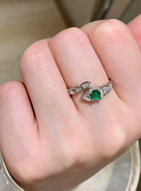 纯银危地马拉翡翠戒指蛇戒