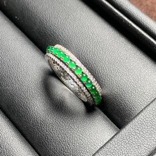 正品阳绿冰种天然翡翠危料戒指925纯银时来运转指环男女情侣送礼