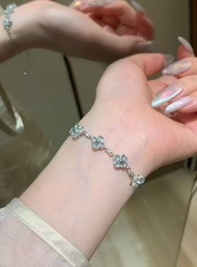 天然危料蓝水冰种翡翠四叶草手链