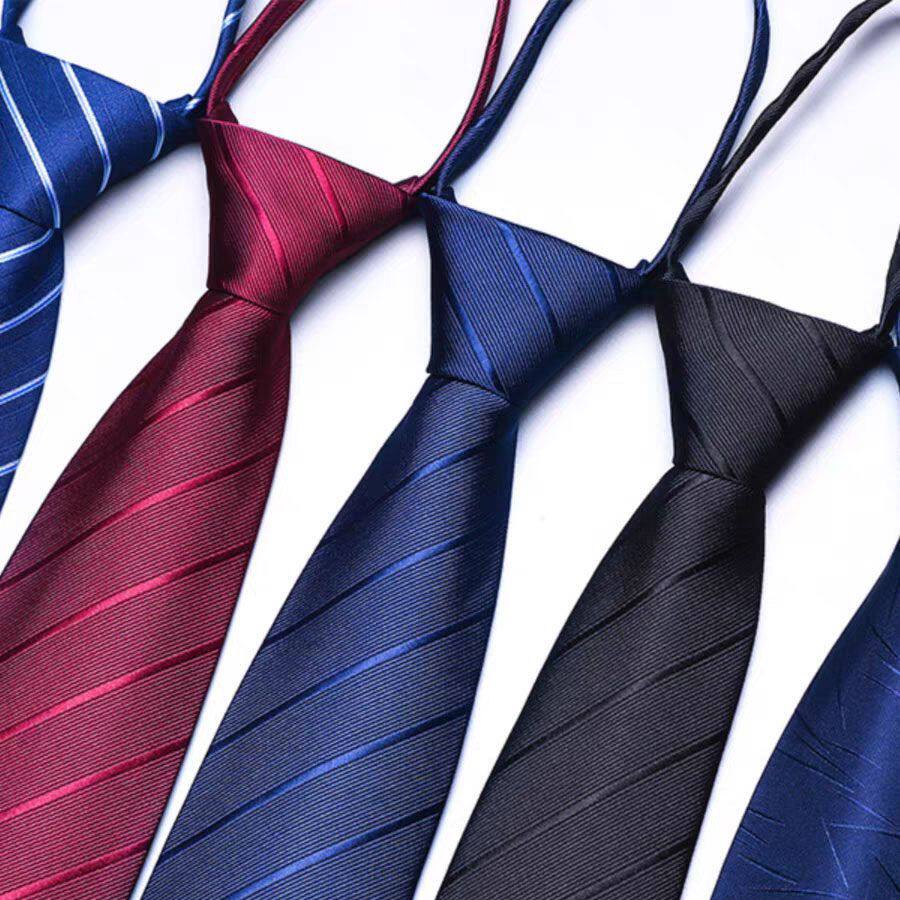 男士高档条纹拉链式领带男高级感商务正装西装新郎结婚懒人免打结