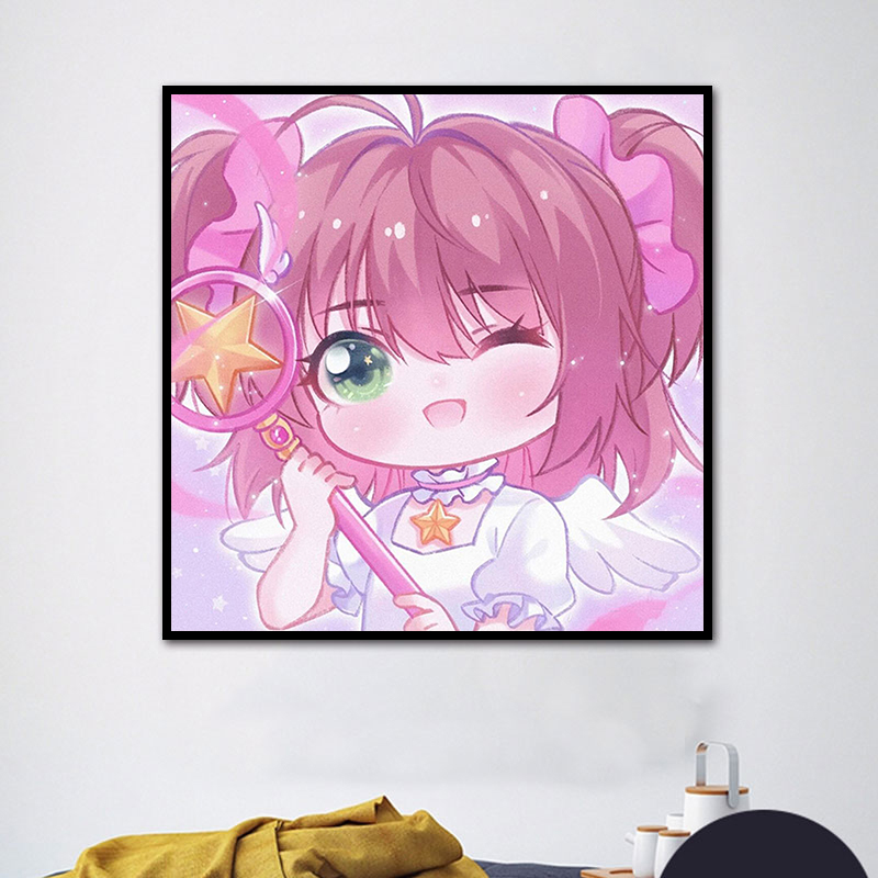 创意手绘diy数字油画自己涂色卡通油彩画动漫人物 百变小樱装饰画