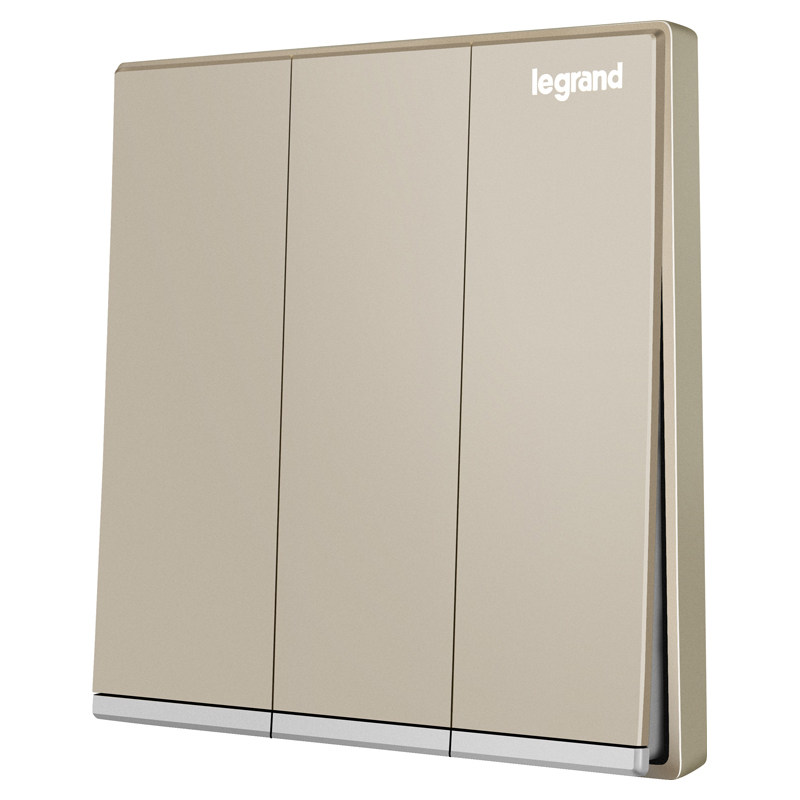 tcl罗格朗逸景三位单双控带led灯86型开关插座米兰金墙壁电源面板