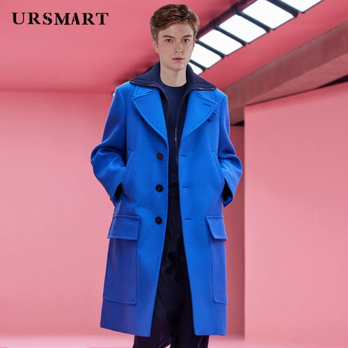 URSMART长款羊毛呢秋冬款单排扣