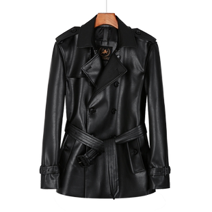 皮风衣男双排扣短款男士皮衣英伦帅气青年潮流加厚羊毛内胆外套男