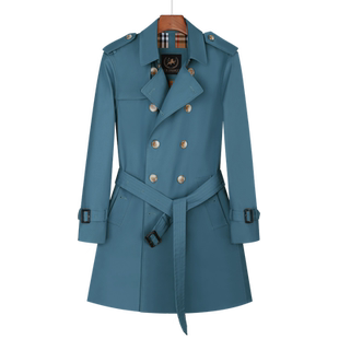 长款风衣男青年双排扣英伦格纹棉内里加厚可拆卸羽绒内胆纯棉外套