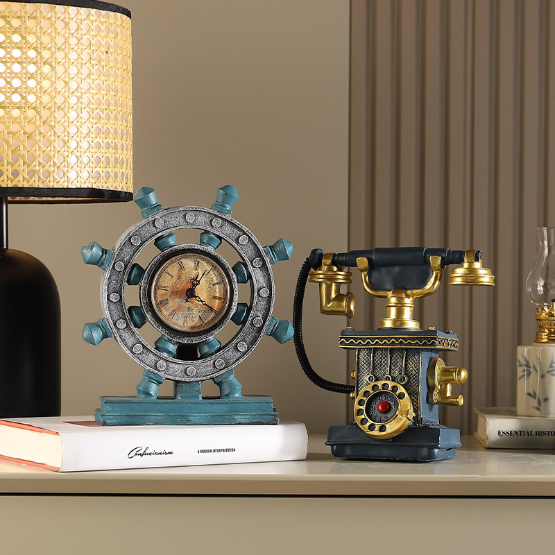 套装书房复古怀旧摆设电话机摆件咖啡店家居客厅高级组合装饰品
