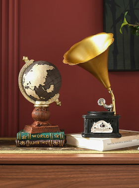 怀旧工艺品组合家居桌面柜子酒柜高档咖啡店装饰品留声机摆件复古