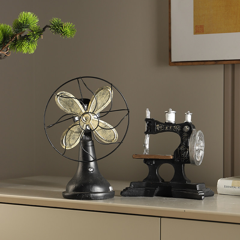 大气酒柜家居书柜装饰品餐边复古玄关装饰品店铺风扇摆件怀旧套装