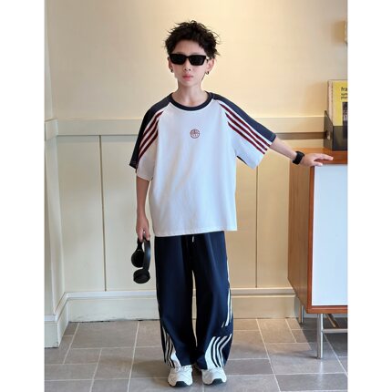 男童长裤夏季短袖套装薄款2026新款儿童夏装短袖运动服夏款两件套
