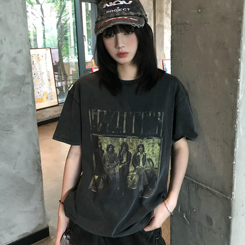 水洗做旧纯棉短袖T恤女夏季新款设计感小众美式复古宽松上衣ins潮,女装/女士精品,T恤,淘宝优惠券,粉丝福利购,淘宝优惠卷