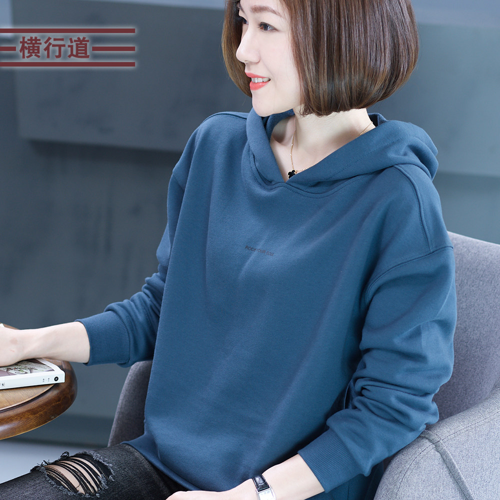 2026新款纯棉大码中年上衣春季长袖胖MM妈妈连帽加绒卫衣女装宽松