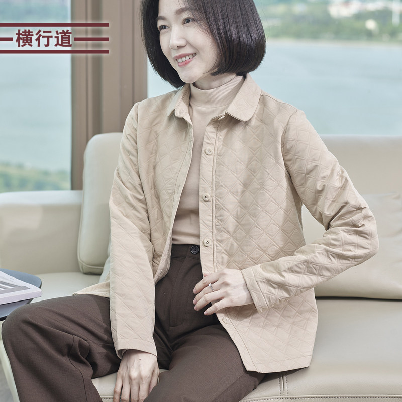 休闲短外套宽松翻领夹克大码女装中年妈妈装纯色外搭秋冬口袋