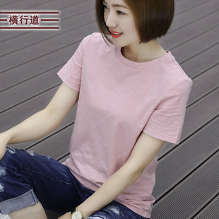 2025夏装 纯色半袖 宽松纯棉圆领上衣胖MM中年妈妈短袖 t恤女打底衫